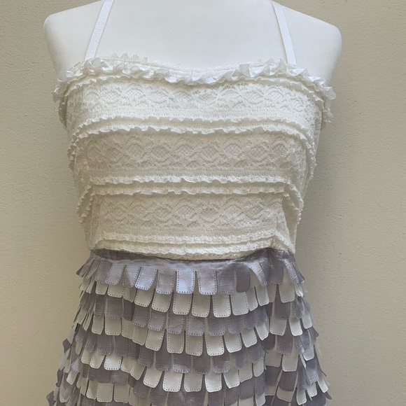 Cream & Silver Stretchy lace Strap Dress Size L - Picture 4 of 8